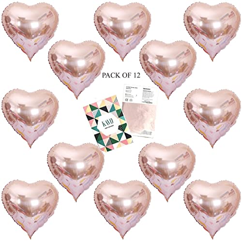 Rose Gold Heart Balloons - Pack Of 12 - Premium Mylar Foil Heart Shaped Balloons For Valentine's Day Decor #TOP4