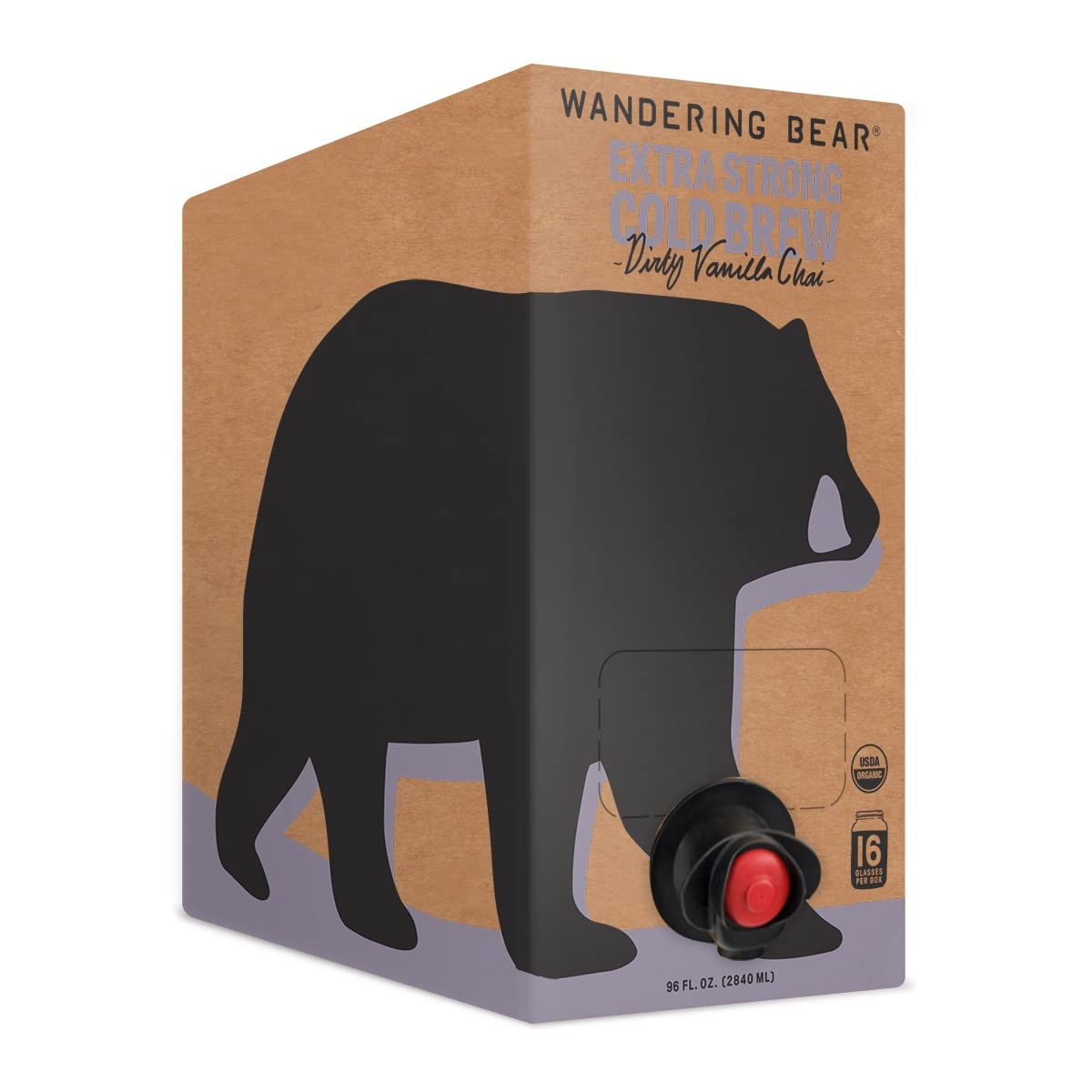 Wandering Bear Vanilla Chai Cold Brew Coffee On Tap, 96 fl oz - Extra Strong, Bold, Smooth, Unsweetened, Shelf-Stable, Ready to Drink, 100% Organic, Iced Cold Brewed Coffee DrinksUSDA Organic