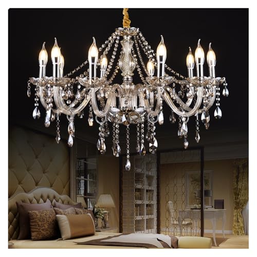 Lustre moderne en cristal cognac 10 têtes Lampe LED tricolore