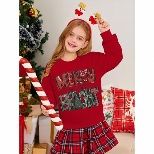 Kids Boys Girls Christmas Sweatshirt Merry and Bright Christmas Tree Sweatshirt Xmas Holiday Crewneck Pullover Tops2