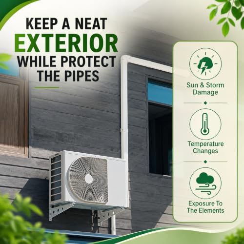 Image of Hukimoyo 8Ft PVC Air Conditioner Line Set Cover Kit Split AC Pipe Cover & Cable Concealment Kit Decorative AC Pipe Casing with Connectors Indoor & Outdoor Weather Resistant Installation Cover