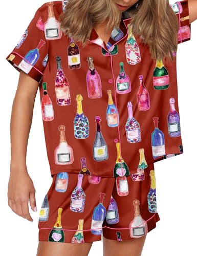 Image of SHESHOW Satin Pajamas for Women Set Preppy Animals Pjs Short Sleeve Shorts 2 Piece Loungewear Sets XS-XXL