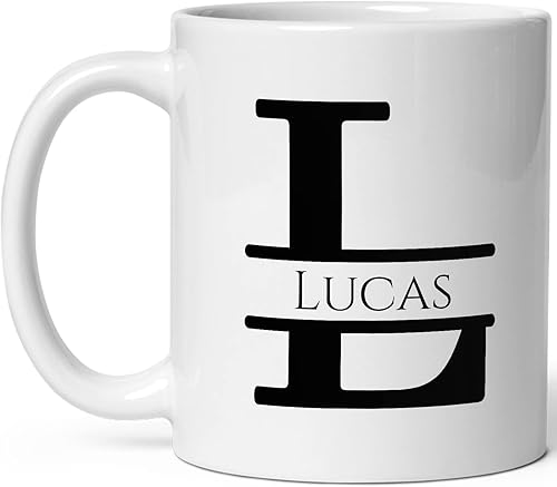 Taza de café personalizada con monograma, letra inicial L personalizada para mujeres, hombres, niñas, niños, papás, mamás amigos, taza de café