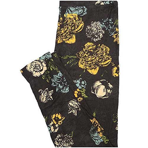 Lularoe One Size Os Black Yellow Black Cream Floral Buttery Soft Leggings - Os Fits Adults 2-10 #TOP10