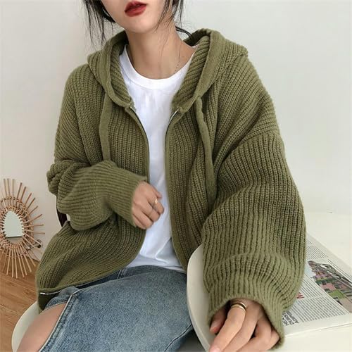 Veste cardigan pull tricoté noir avec capuche coupe ample rétro
