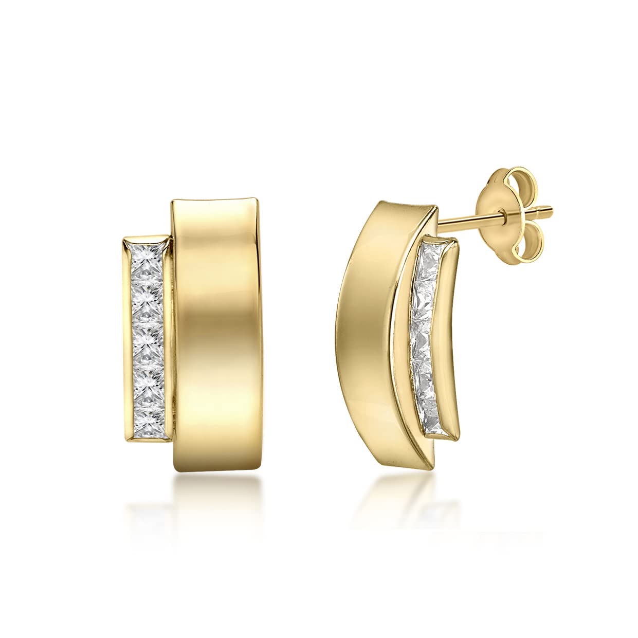 Carissima Orecchini A V Con Doppia Fascia In Oro Giallo 9ct E Zirconi