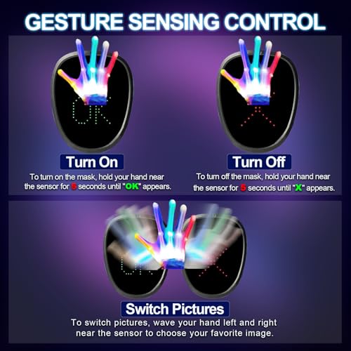 Masque LED à détection de gestes avec gants rechargeables pour cosplay