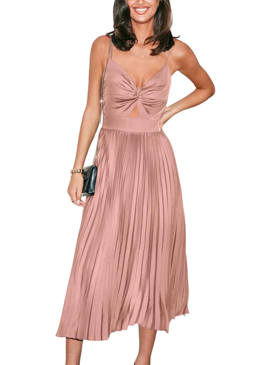 CUPSHE Robe midi pour femme 2025 avec bretelles spaghetti, sans manches, robe formelle plissée