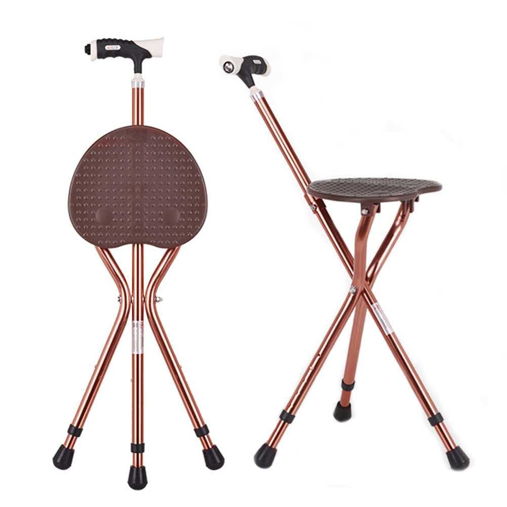 Silla para Bastones, Bastón para trípode con Asiento, Ajustable Bastón para Ancianos, 400 LB Capacidad, 3 Patas Bastón de Altura, para Eventos de Camping (Brown)