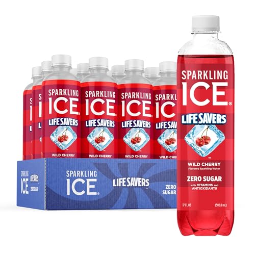 Sparkling Ice LIFESAVERS Wild Cherry, Zero Sugar Flavored Sparkling Water, with Vitamins and Antioxidants. No Artificial Dyes, Low Calorie Beverage, 17 fl oz Bottles (Pack of 12)