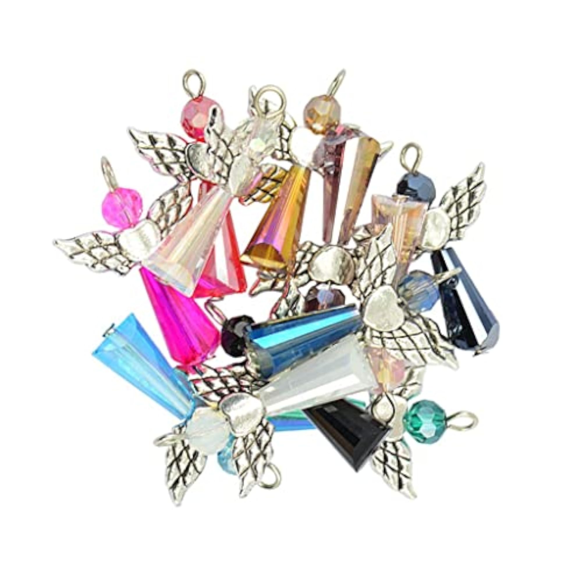 24x Beaded Tibetan Silver Angel Heart Wing Dangle Pendant