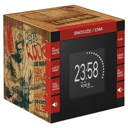 Bigben Radio Réveil Cube projecteur décor Rock Wood