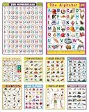 Kidivo Learning Laminated Attractive Wall Chart Set for Kids | Hindi and English Alphabets, Counting, Parts of Body, Flowers, Animals Name Chart | Non-Tearable Waterproof | Size 45x60 Cm | Pack of 10.