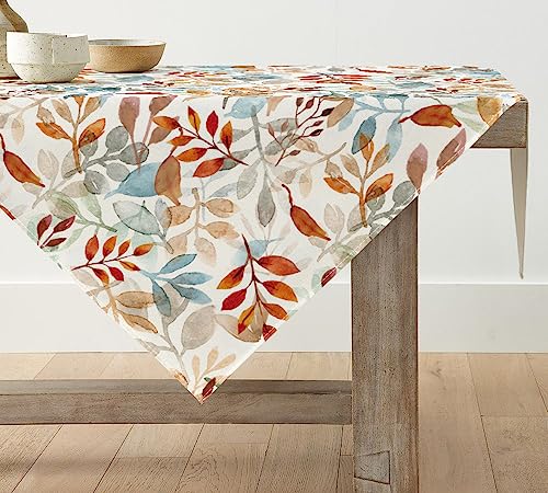 Herbst-Tischdecke Mit Schirmloch – Bauernhaus-Design Orange-weiß Gestreift, Wasserdicht & Mit Reißverschluss | Für Terrasse, Garten & Picknick