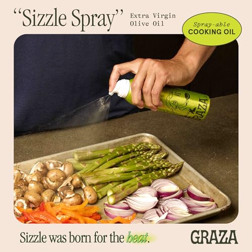 Image of Graza Sizzle Extra Virgin Olive Oil Spray, Cooking Oil - High Polyphenol Peak Harvest EVOO Cooking Oil in a Spray Bottle - Single Origin Olive Oils from Spain - 5 Fl Oz (Pack of 2)