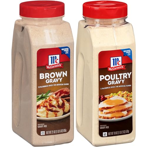 McCormick Gravy Mix Value Bundle - 2 Items- McCormick Brown Gravy, 21 Ounce and McCormick Poultry Gravy 18 Ounce