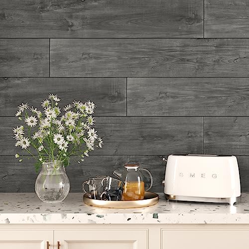 Yullpaper Vinylvloer, grijs, houtlook, pvc-vloertegels, zelfklevend, 90 x 15 cm, zelfklevende tegels, vloer, waterdichte plaktegels, badkamervloer, 4 stuks kleylzelfklevend, grijs - Image 5