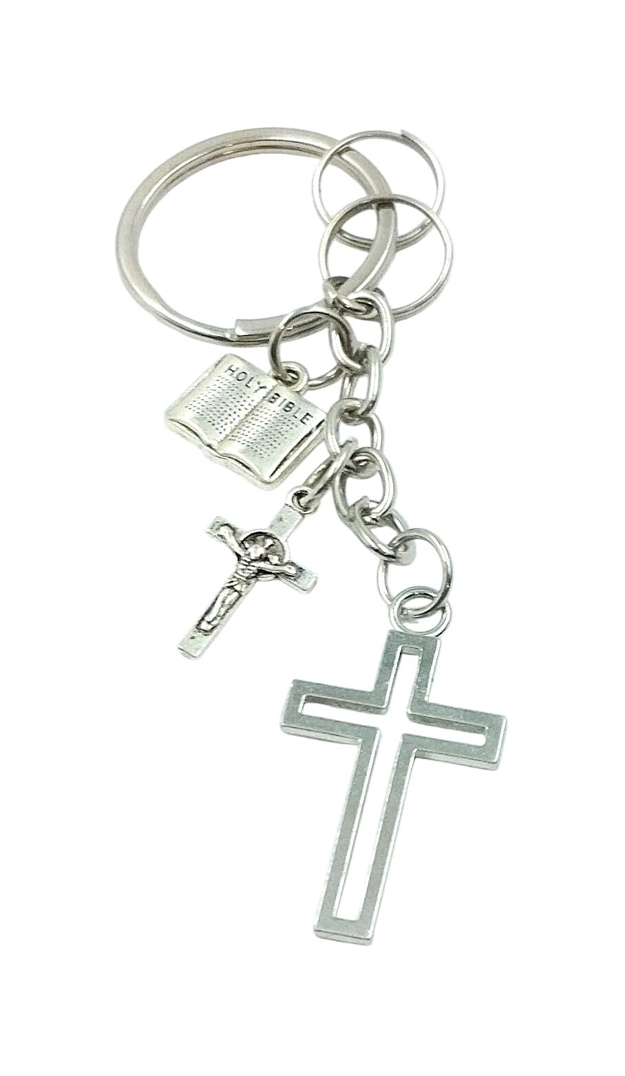 Lord Cross, Mini Holy Bible and Crucifix Charm Metal Keychain and Keyring – Silver Colour – Faith Inspired Design – Spiritual Hanging Accessory – Ideal Gift for Prayer Occasions-image-48
