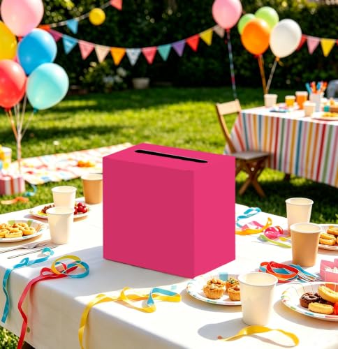 Image of SietDESEO Hot Pink Card Box for Graduation Large Cardboard Gift Card Box Holder for Wedding Reception Birthday Graduation Baby Shower Raffle Ticket Box with Slot