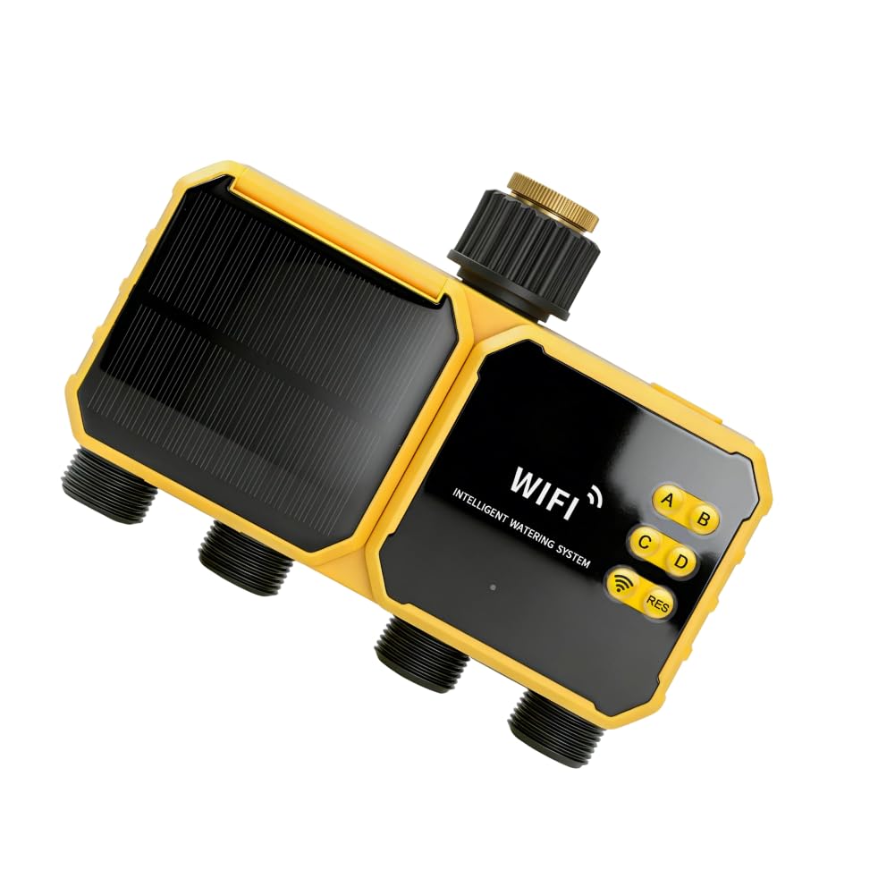 EasyByMall Smart Solar - Sistema di irrigazione a goccia, timer automatico dell'acqua a 4 vie con micro-spray, kit da giardino ricaricabile USB-C per piante da esterno