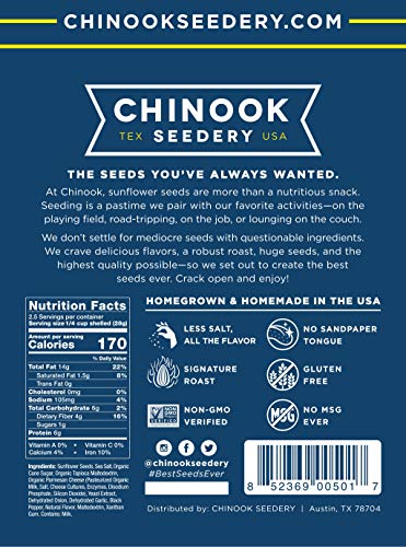 Chinook Seedery Roasted Sunflower Seeds - Jumbo Seeds Keto Snacks - Best For Snack Packs - Gluten Free, Non GMO Snack Food Gifts - 4 ounce (Pack of 12) - Parmesan & Pepper Flavor
