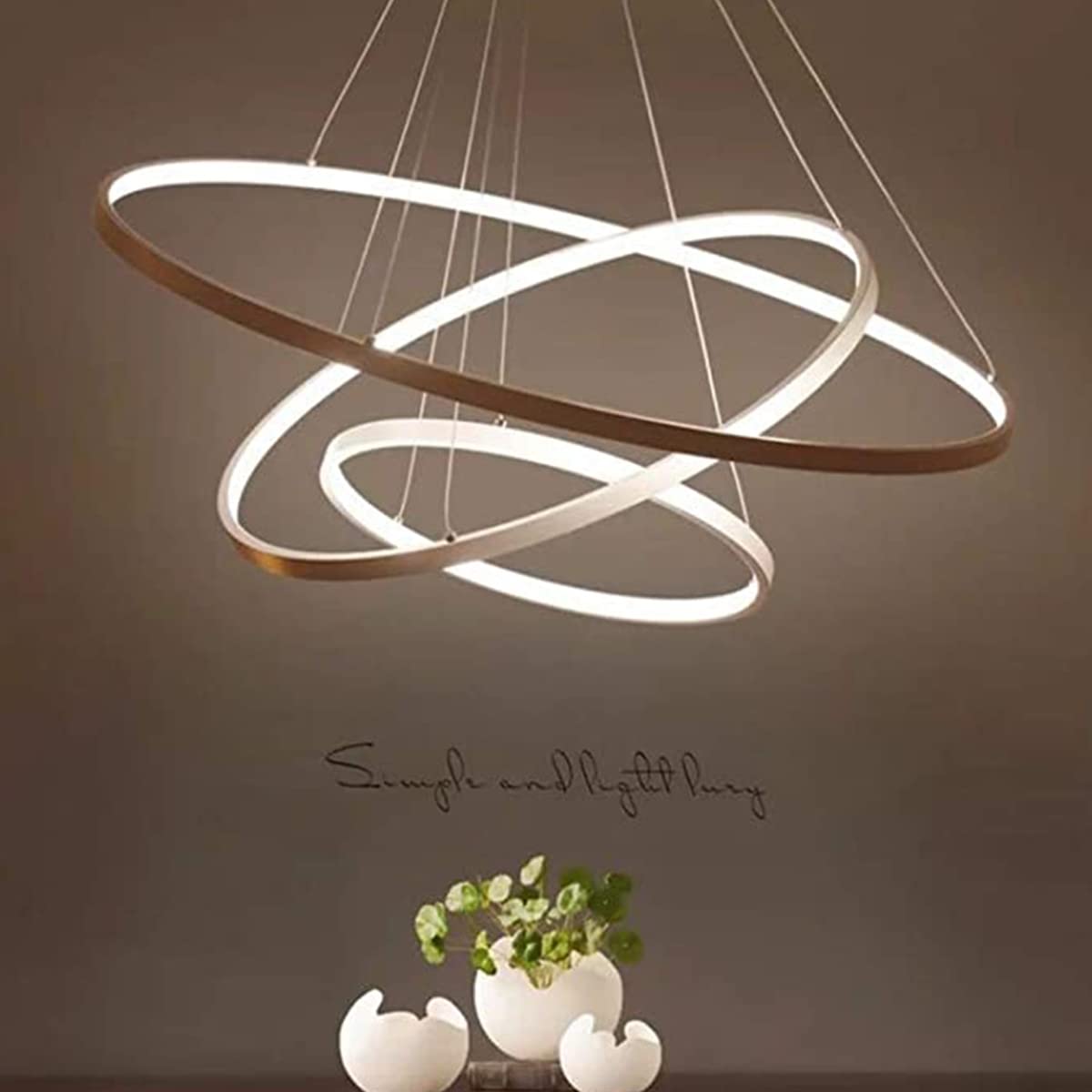 Okrągły żyrandol LED z trzema pierścieniami, nowoczesny design, lampa wisząca do stołu jadalnego lub salonu, możliwość ściemniania za pomocą pilota, oświetlenie dekoracyjne (kolor: Brązowy, Gwiazda S