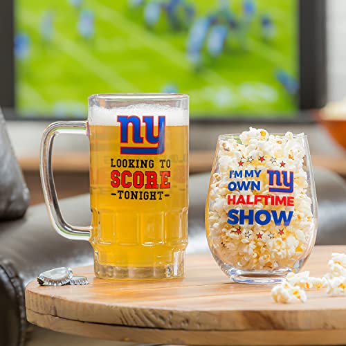 Team Sports America Nfl New York Giants, Stemless 17 Oz Wine Glass & Beer Mug 16 Oz Gift Set With Box | Keeps Drinks Cold | Officially Licensed #TOP4