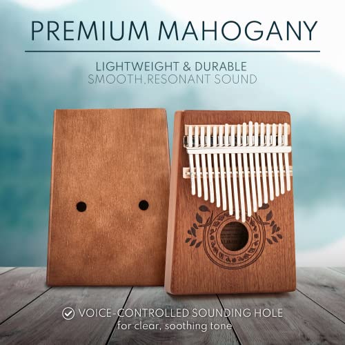 Unokki 17 Key Kalimba Thumb Piano | Mahogany Mbira, And Ore Steel Tines, With Tuning Hammer, Finger Covers, Key Stickers And More Included | Great Gifts For Kids And Adults | Light Brown Finish #TOP3