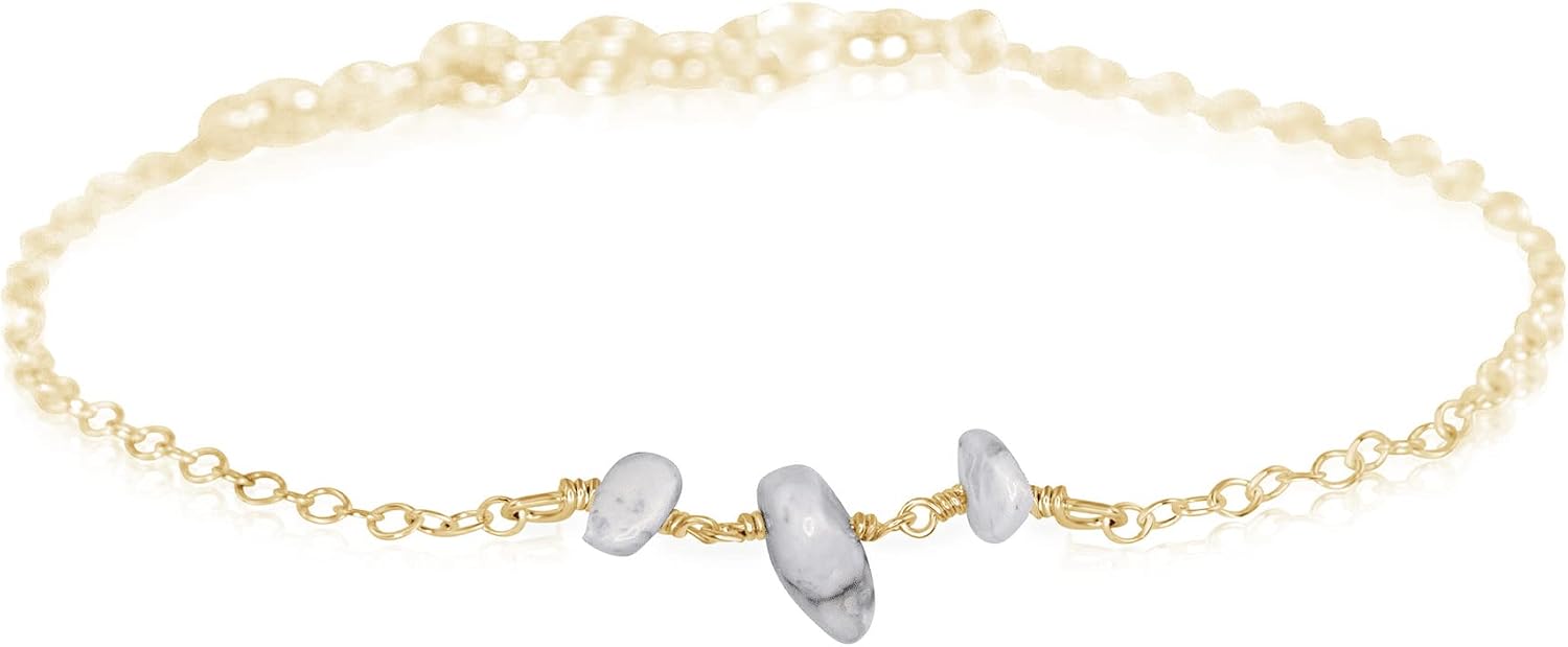 Howlite Beaded Chain Anklet in 14k Gold Fill