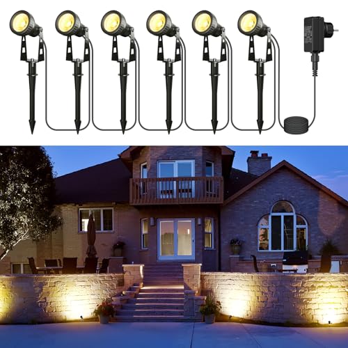 Zuske Gartenbeleuchtung LED Außen, 49FT/15m 6-in-1 Gartenleuchten mit Stecker, Gartenstrahler IP65 wasserdicht Wegbeleuchtung Bodenstrahler für...