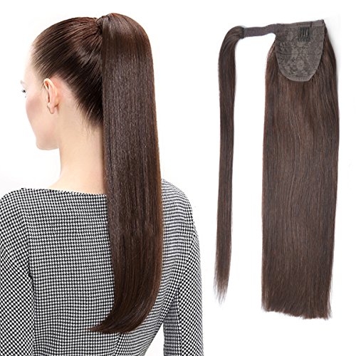 22  Human Hair Ponytail Wrap Around Clip in Ponytail Hair Extensions for Women Dark Brown(#2) 100g 3.5oz