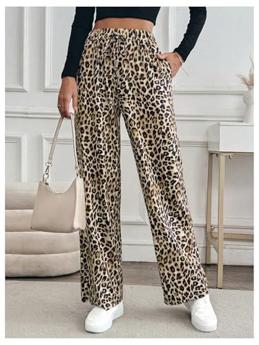 Verdusa Women's Leopard Print Pants Y2K Streetwear Straight Leg Long Trousers with Pockets3