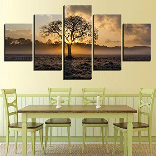 Décoration murale motif arbre et impression toile 5 pièces