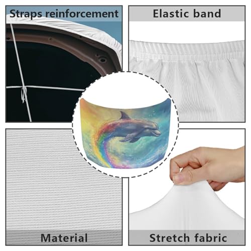 Image of Ocean Dolphin Car Hood Cover Can be Washed, Stretchable Polyester Rainbow Underwater Dolphin Car Bonnet All-Season Protection, Ocean Creature Auto Decor Protector
