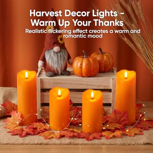 Image of Raycare 8 inchx3 inch Outdoor Waterproof Flameless Candles with Remote and Timer, Battery Operated LED Electric Fake Pillar Candle for Halloween Home Wedding Decor, Orange, Set of 2