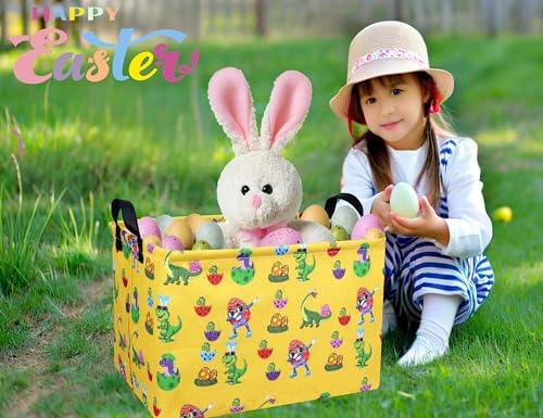 Image of Rectangle Empty Easter Baskets Boy Large Toy Storage Bin Girls collapsible Hamper Waterproof Canvas Box Kid Gifts Spring Decor( Sunglasses Dinosaur Egg )