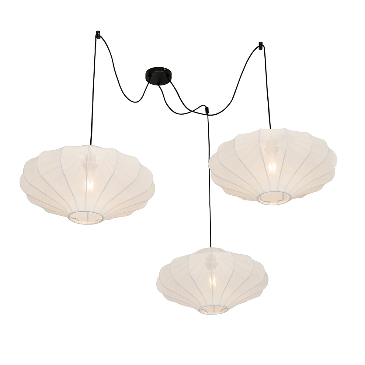 Qazqa Esstisch Japandi Pendelleuchte, Pendellampe - Plu - Weiß, Rund, 3-flammig, 100cm, Ideal als Esszimmerlampe