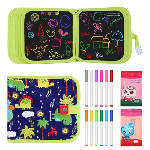 YUVKIN Juegos de Pintura, Libro Pizarra Reutilizable, Tabla Doodle Infantil Multifuncional, Bloque de Escritura y Dibujo Borrable, Niñas, 12 Plumas de Colores y 14 Página, 2 3 4 5 6 Años, Regalo