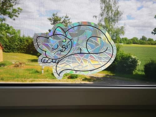 Miniatura 3 de Sleeping cat suncatcher sticker for windows, window sun catcher film, rainbow maker sticker, rainbow window cling, rainbow window prism