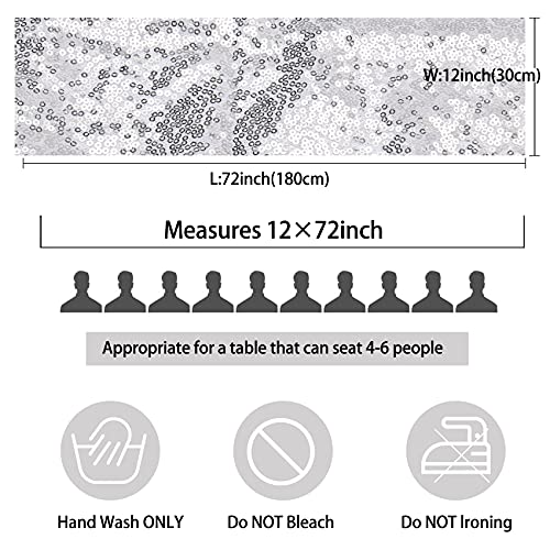 12 Packs 12 X 72 Inch Silver Sequin Table Runner Glitter Dining Table Runner For Birthday Wedding Engagement Bridal Baby Shower Bachelorette Holiday Celebration Party Supplies Decorations (Silver) #TOP2