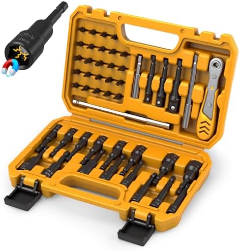 ELEAD 47-Piece Magnetic Nut Driver & Screwdriver Bit Set - Strong Magnetic Nut Drivers for Impact Drill, Power Nut Driver, Screwdriver Bit, Mini Ratcheting Wrench, Drill Bit Extension & Socket Adapter