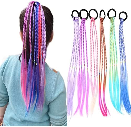 AirXing 6pcs Kids Girls Hair Extension Colorful Braided Wigs Ponytail Headbands Rubber Bands Hair Bands Headwear Hair Accessories（6 pcs colors-A）