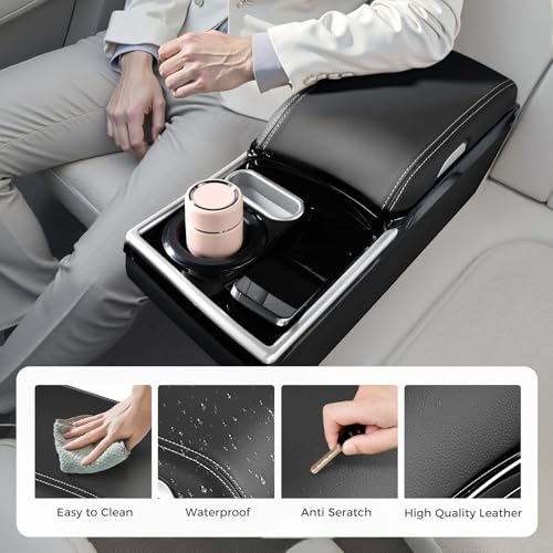 Image of Coverado Center Console, Universal Bench Seat Center Console, Truck Back Seat Car Organizer with Cup Holder, Rear Central Car Armrest Box with Storage, Black
