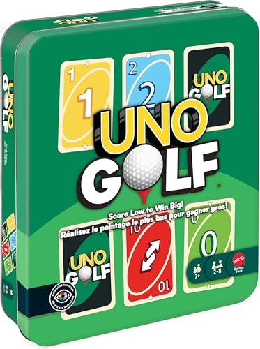Image of Mattel Games UNO Golf Card Game with Storage Tin | Score Low to Win Big for Kids, Teens & Family Game Night, Ages 7+, 2-10 Players (Amazon Exclusive)