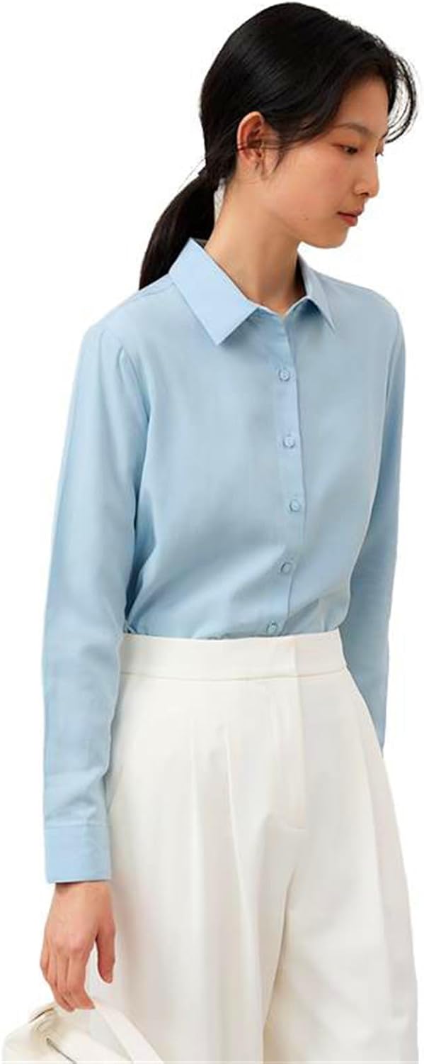 MAFSMJP Womens Boutton Down Shirt Long Sleeve Linen Spring Summer blue08 Loose Formal Shirt for Lady