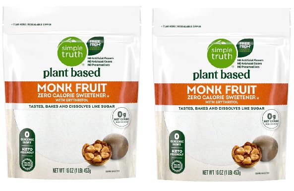 Plant Based Monk Fruit Zero Calorie Sweetener with Erythritol (2 Bags, 16 oz. each)