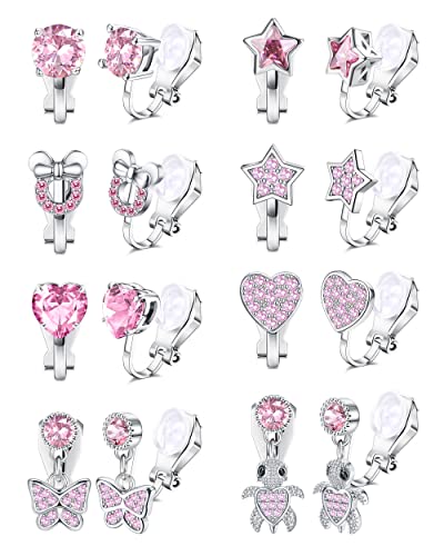 Perce Oreille Lot De 8 Paires De Boucles D'oreilles à Clip JeweBella - Sans Perçage - Cœur Étoile Fleurs - Hypoallergénique Bijoux Sans Perçage