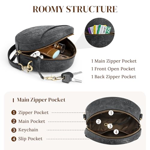 Image of S-ZONE Leather Crossbody Bags for Women Circle Shoulder Round Purse Travel
