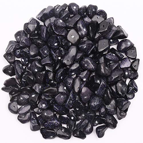500 pcs Natural Chip Stone Beads, Blue Sand 5-8 mm Irregular Gemstones Healing Crystal Loose Rocks Bead Hole Drilled for Jewelry Making Bracelet
