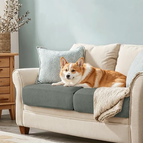 Image of CHUN YI 2PC Stretch Couch Cushion Covers, Individual Sofa Seat Slipcovers Suitable for Armchair Loveseat Sofa with Spandex Jacquard Fabric(2pc,Dove Grey)